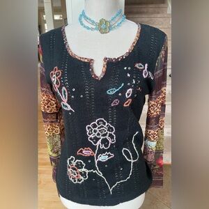 Mechant Black Sweater with Colorful Embroidery
